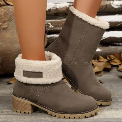 Shoes for Women 2024 Fashion Slip on Women's Boots Winter Round Toe Plush Warm Comfortable Chunky Heel Platform Lady Snow Boo