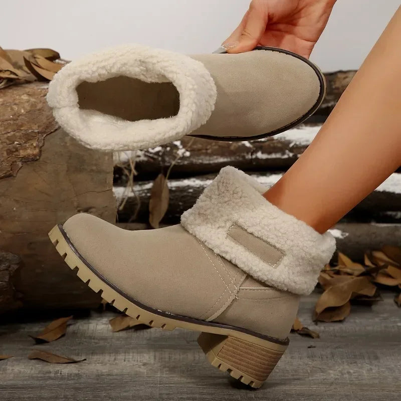 Shoes for Women 2024 Fashion Slip on Women's Boots Winter Round Toe Plush Warm Comfortable Chunky Heel Platform Lady Snow Boo