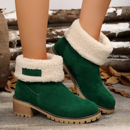 Shoes for Women 2024 Fashion Slip on Women's Boots Winter Round Toe Plush Warm Comfortable Chunky Heel Platform Lady Snow Boo