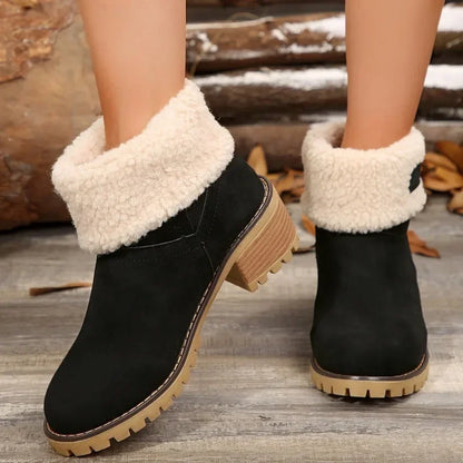 Shoes for Women 2024 Fashion Slip on Women's Boots Winter Round Toe Plush Warm Comfortable Chunky Heel Platform Lady Snow Boo