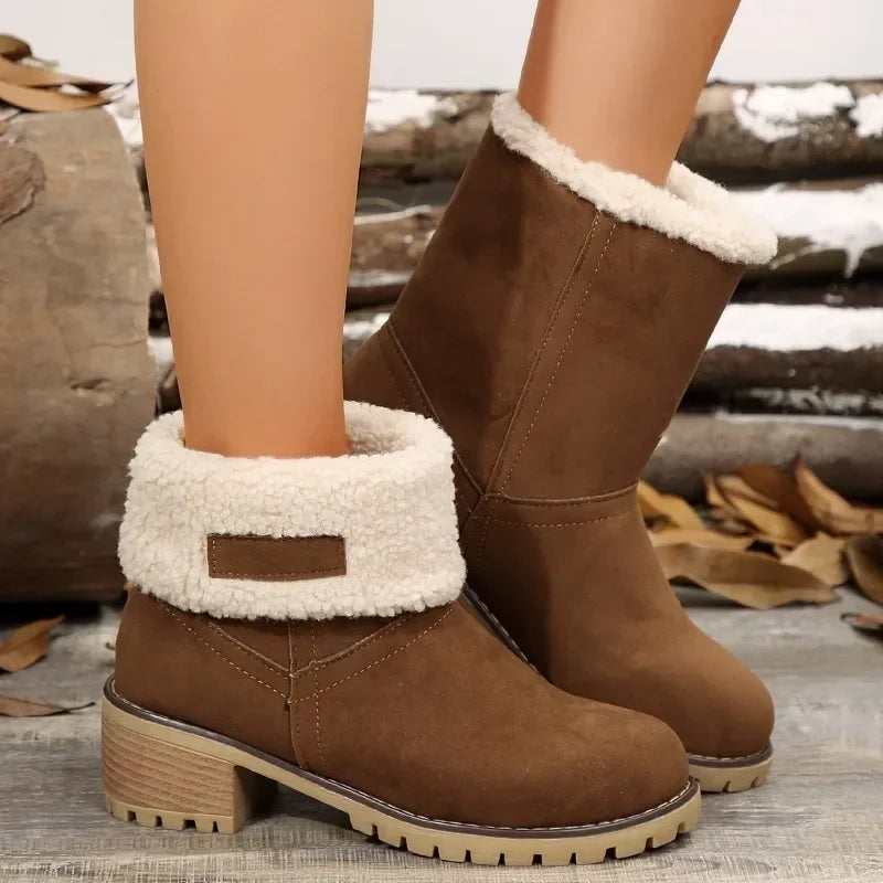 Shoes for Women 2024 Fashion Slip on Women's Boots Winter Round Toe Plush Warm Comfortable Chunky Heel Platform Lady Snow Boo