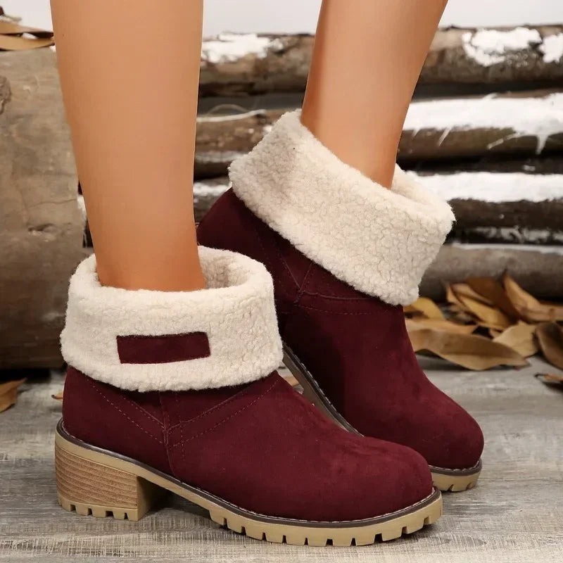 Shoes for Women 2024 Fashion Slip on Women's Boots Winter Round Toe Plush Warm Comfortable Chunky Heel Platform Lady Snow Boo