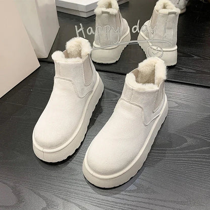 Winter Boots Women New Rubber Thick Sole Ankle Boots for Outdoor Elevated Comfort Warm Walking Cotton Shoes Fashion Snow Boot
