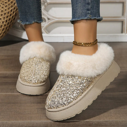 Winter Women Short Plush Warm Snow Boots Casual Shoes New Suede Fur Chelsea Ankle Boots Flats Platform Ladies Shoes Botas