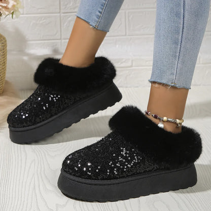 Winter Women Short Plush Warm Snow Boots Casual Shoes New Suede Fur Chelsea Ankle Boots Flats Platform Ladies Shoes Botas