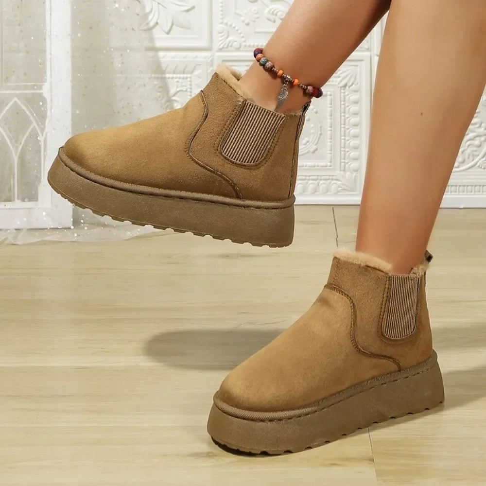 Winter Women Short Plush Warm Snow Boots Casual Shoes New Suede Fur Chelsea Ankle Boots Flats Platform Ladies Shoes Botas