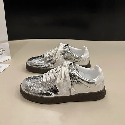 Women Leather Outdoor Walking Sneakers Casual Fashion Sports Platform Vulcanized Shoes Woman White Flats Ladies Tennis Traine