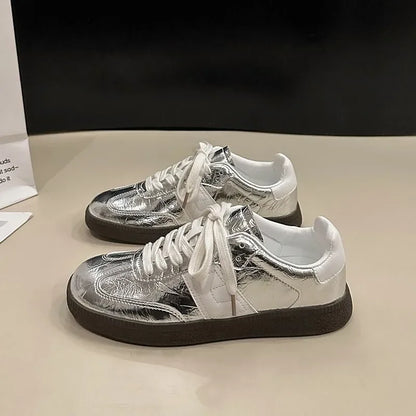 Women Leather Outdoor Walking Sneakers Casual Fashion Sports Platform Vulcanized Shoes Woman White Flats Ladies Tennis Traine