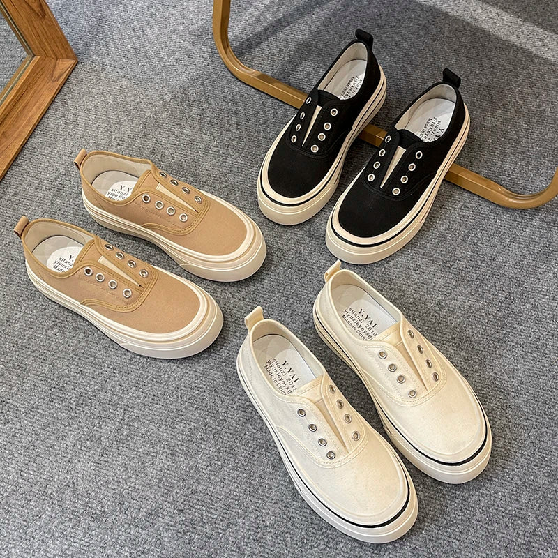 Women Outdoor Walking Canvas Shoes New Fashion Jogging Sneakers Slip-on Woman Vulcanized Flat Casual Loafers Ladies Zapatilla
