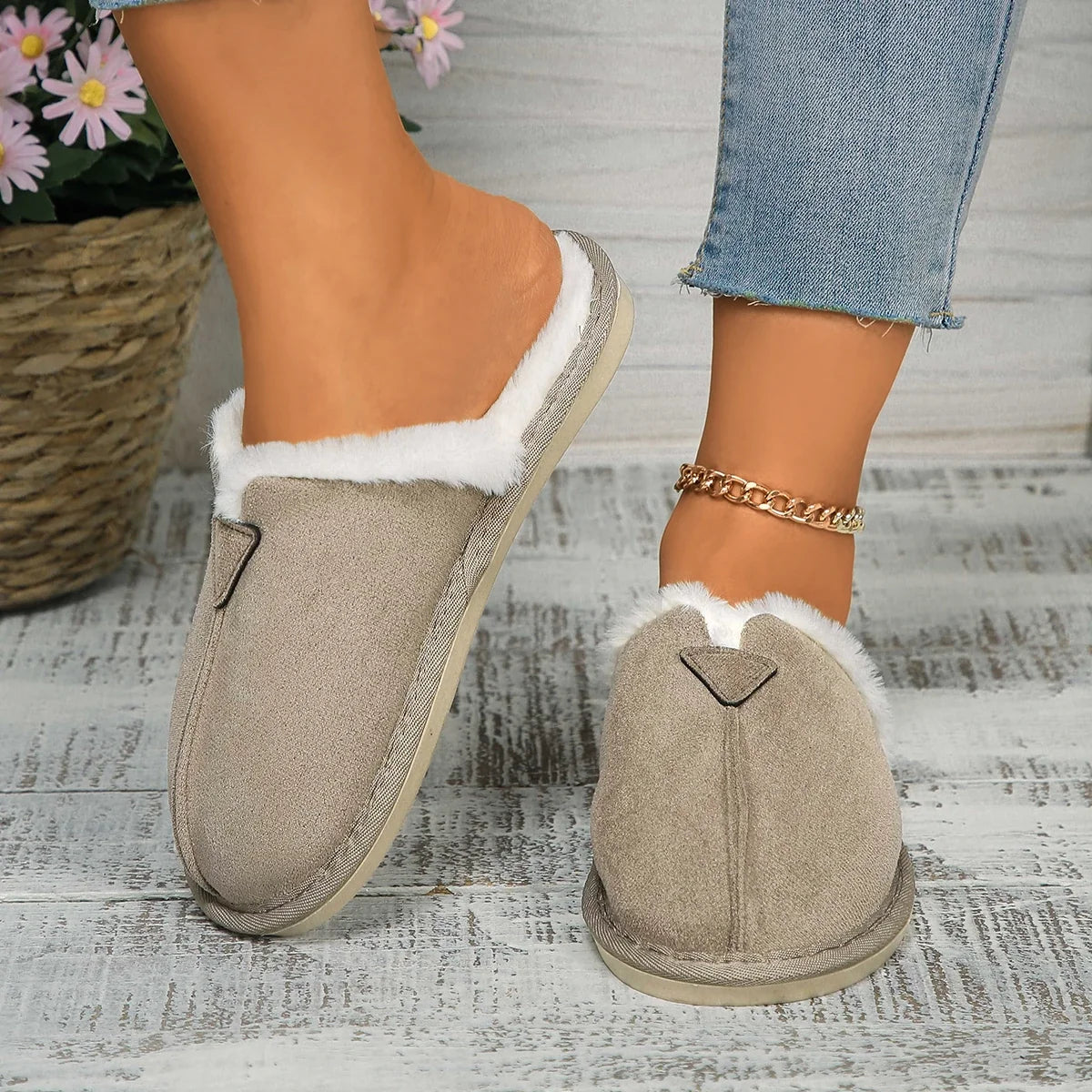 Women Warm Fur Cotton Slippers Flats Shoe Suede Winter Short Plush Luxury Fashion Casual Non-Slip Snow Boots Mujer Zapatos Mu