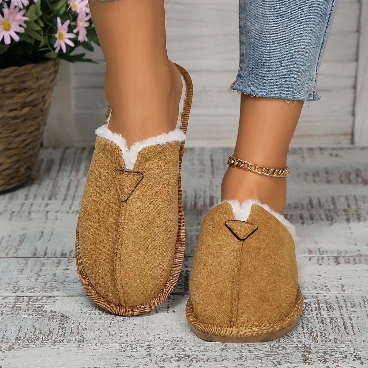 Women Warm Fur Cotton Slippers Flats Shoe Suede Winter Short Plush Luxury Fashion Casual Non-Slip Snow Boots Mujer Zapatos Mu