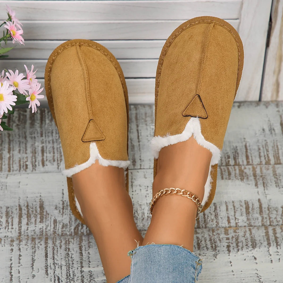 Women Warm Fur Cotton Slippers Flats Shoe Suede Winter Short Plush Luxury Fashion Casual Non-Slip Snow Boots Mujer Zapatos Mu