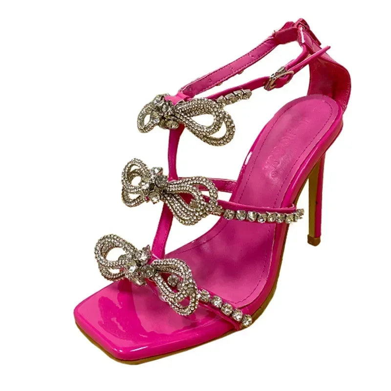 Elegant Women’s 11CM High Heel Square Head Rhinestone Butterfly-knot High Heel