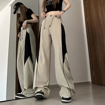 Y2K Contrasting Colors Straight Mopping High Waist Sweatpants