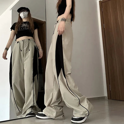 Y2K Contrasting Colors Straight Mopping High Waist Sweatpants