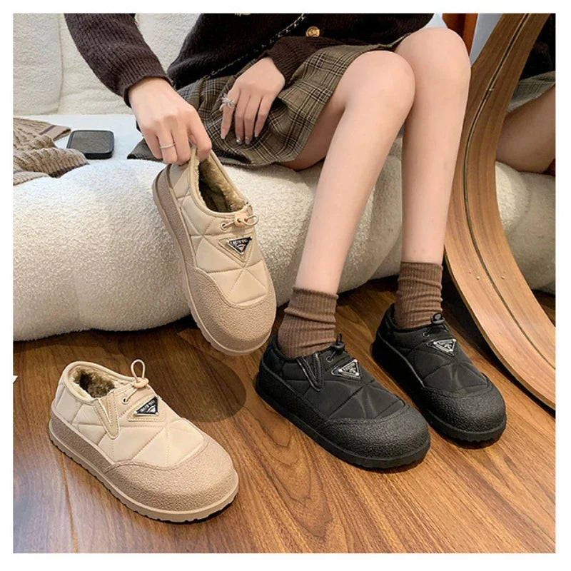 Women's Walking Shoes Snow Boots Outdoor Casual Loafers Winter New Fashion Thick Soft Soled Anti Ski Plush Warm Cotton Bootie