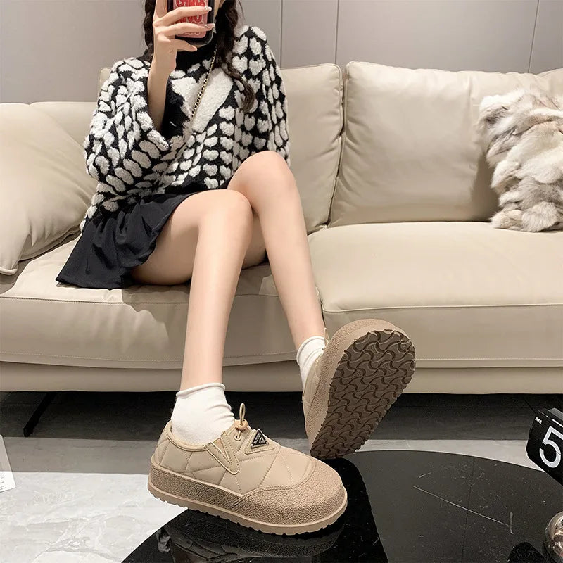 Women's Walking Shoes Snow Boots Outdoor Casual Loafers Winter New Fashion Thick Soft Soled Anti Ski Plush Warm Cotton Bootie