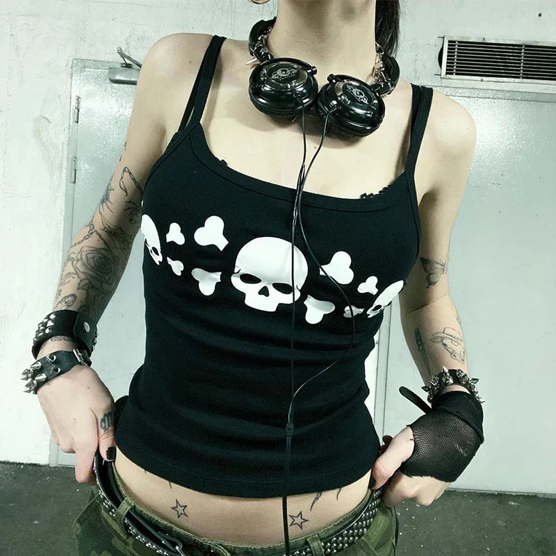 Y2k Gothic Graphic Letter Print Casual Grunge 90s Streetwear Slim Crop Top
