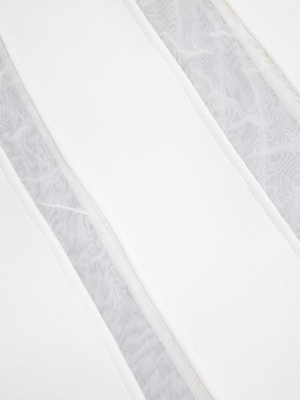 Off Shoulder Feather Trim Sheer Panel Tiered Calf Length Gown