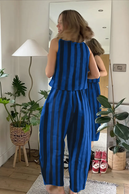 Striped Sleeveless Tapered Pants Set