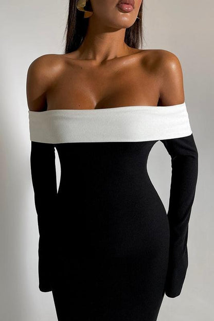 Off-Shoulder Foldover Bardot Long Sleeve Mermaid Maxi Dress