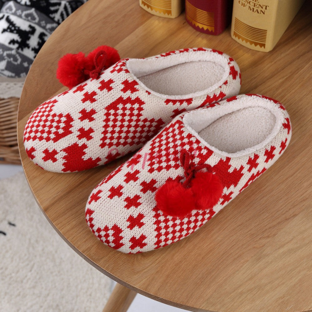 Cotton Knitted Slippers for Adults and Kids Pom Pom Scuff Slippers