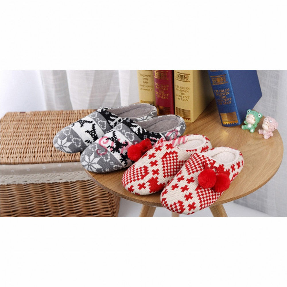 Cotton Knitted Slippers for Adults and Kids Pom Pom Scuff Slippers