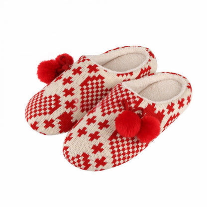 Cotton Knitted Slippers for Adults and Kids Pom Pom Scuff Slippers