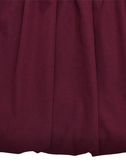 Burgundy Mock Neck Long Sleeve Bubble Hem Fit and Flare Mini Dress