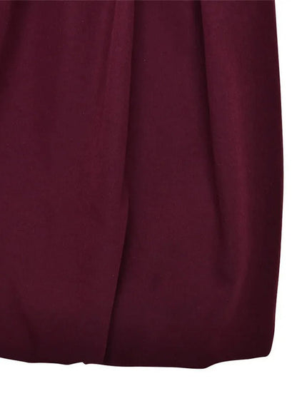 Burgundy Mock Neck Long Sleeve Bubble Hem Fit and Flare Mini Dress