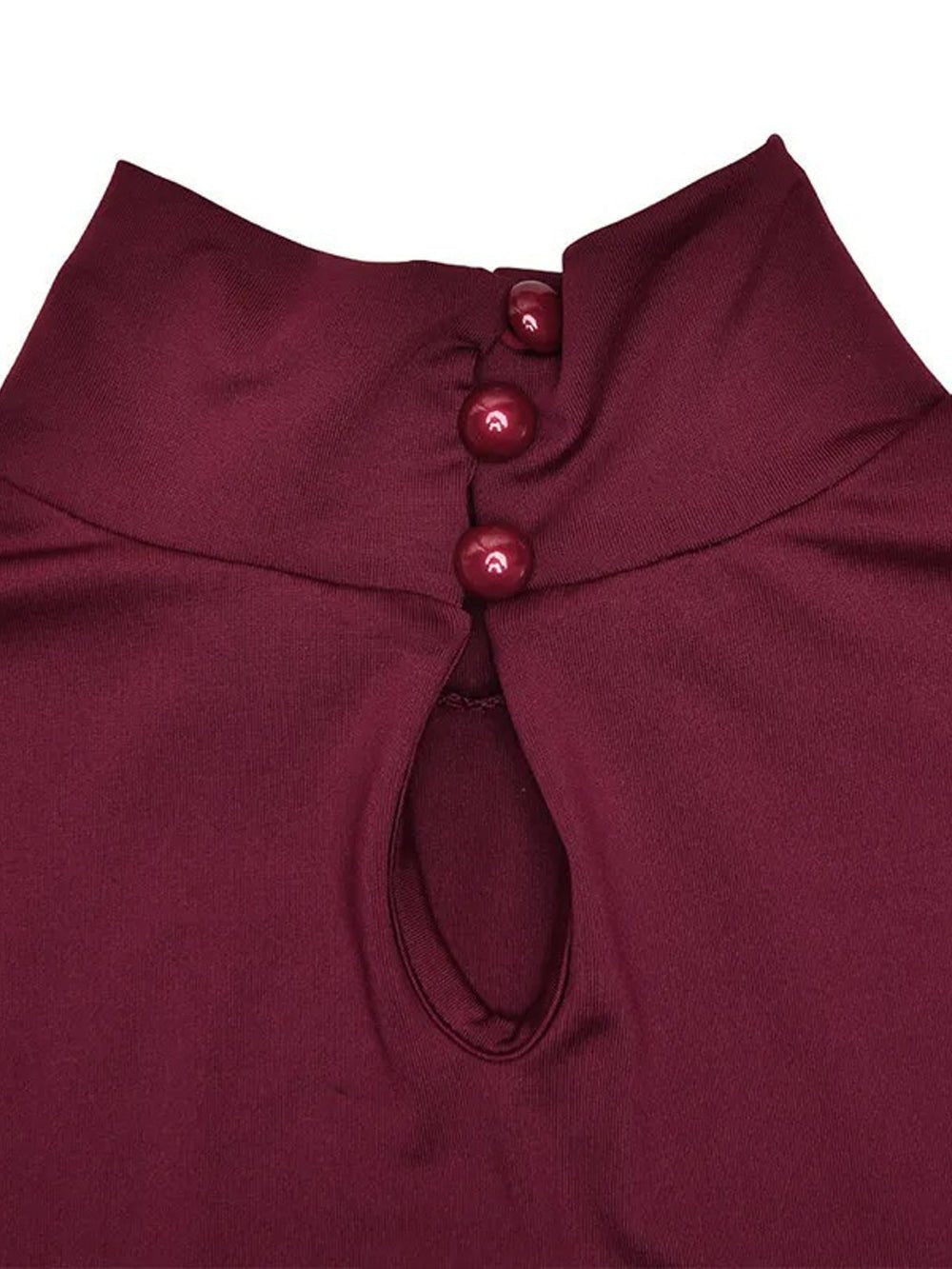 Burgundy Mock Neck Long Sleeve Bubble Hem Fit and Flare Mini Dress