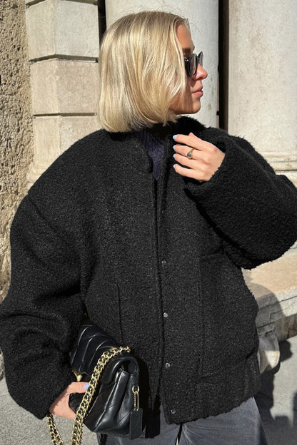 Loop Knit Stand Collar Coat