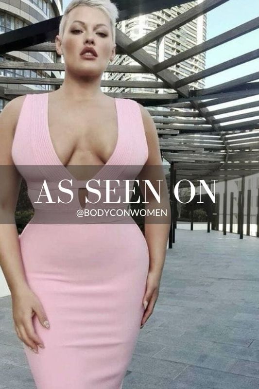Ballet Pink Deep V-Neck Cage Cut Out Bandage Bodycon Midi Dress