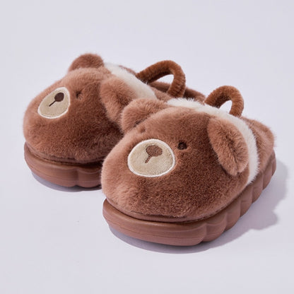 Bear Slippers for Toddlers and Little Kids Brown Fuzzy House Shoes