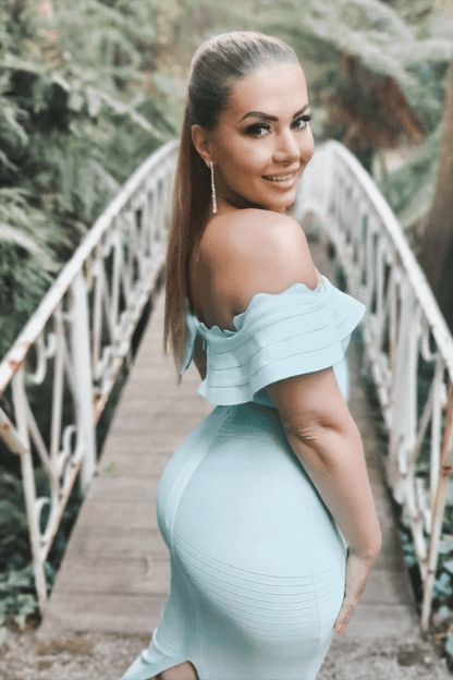 Violet Purple Off Shoulder Ruffle Flounce Bandage Bodycon Midi Dress