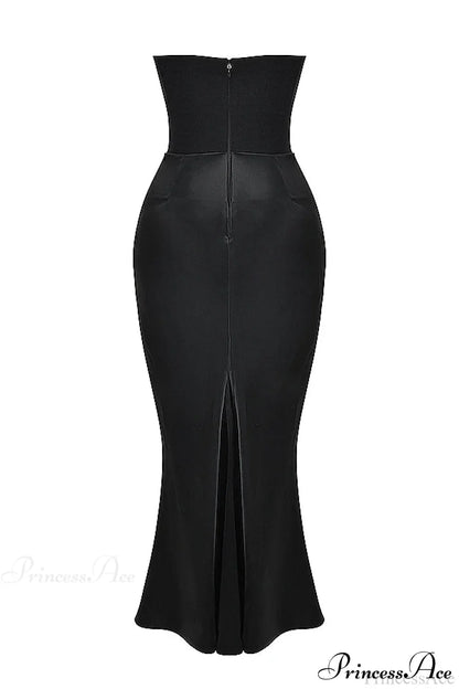 Black Corset Tube Charming Satin Maxi Dress