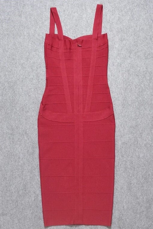 Red Wine Bandage Sweetheart Neck Criss Cross Bodycon Midi Dress