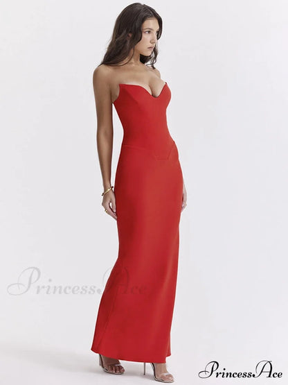 Bodycon - Off-Shoulder Fishbone Party Gown Club for Strapless Elegant Full-Length Women Night Gown