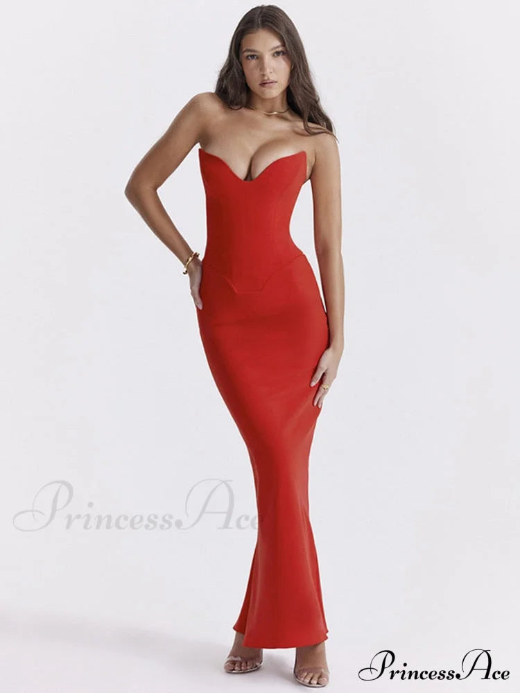 Bodycon - Off-Shoulder Fishbone Party Gown Club for Strapless Elegant Full-Length Women Night Gown