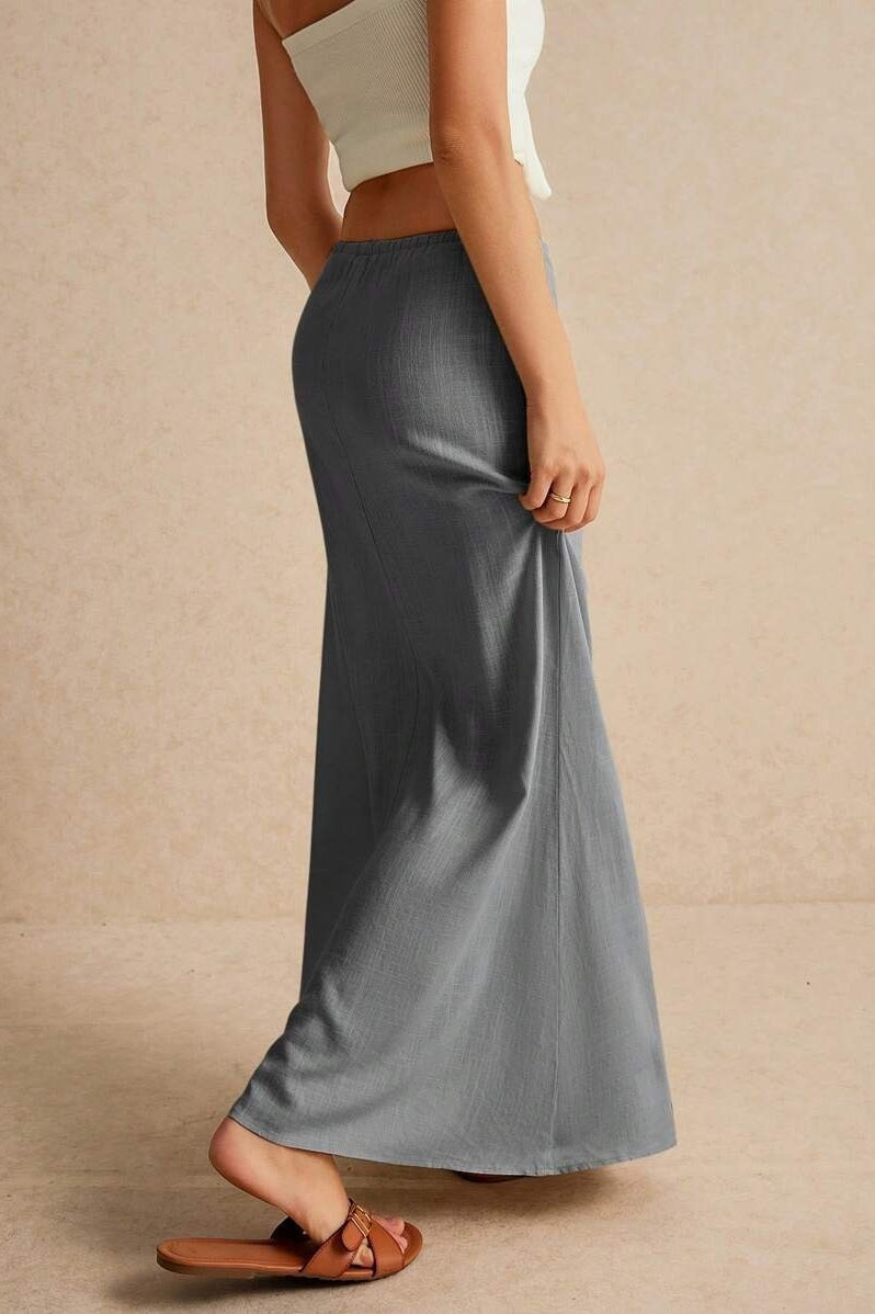 Solid Drawstring Maxi Skirt