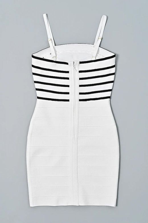 Pearl White Spaghetti Strap Square Neck Stripe Bodice Bandage Mini Dress