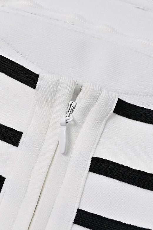 Pearl White Spaghetti Strap Square Neck Stripe Bodice Bandage Mini Dress