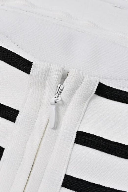 Pearl White Spaghetti Strap Square Neck Stripe Bodice Bandage Mini Dress