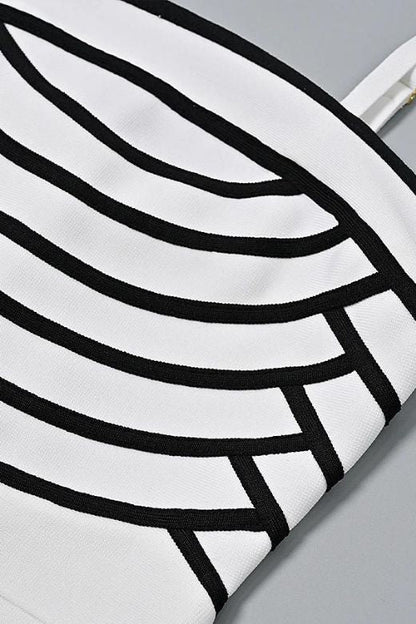 Pearl White Spaghetti Strap Square Neck Stripe Bodice Bandage Mini Dress