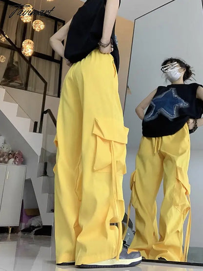 Causal Baggy Cargo Pants High Waist Y2K Big Pockets Streetwear Student Trousers Loose Fall Korean Solid Female Pants