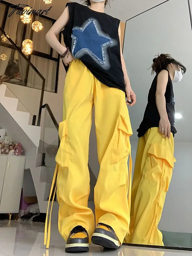 Causal Baggy Cargo Pants High Waist Y2K Big Pockets Streetwear Student Trousers Loose Fall Korean Solid Female Pants