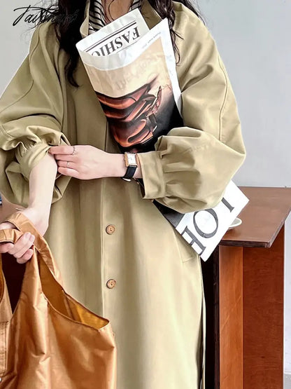 Chic Women Trench Coat Casual Women's Long Outerwear Loose Overcoat Autumn Winter Fashion Single-breasted Windbreaker Femme