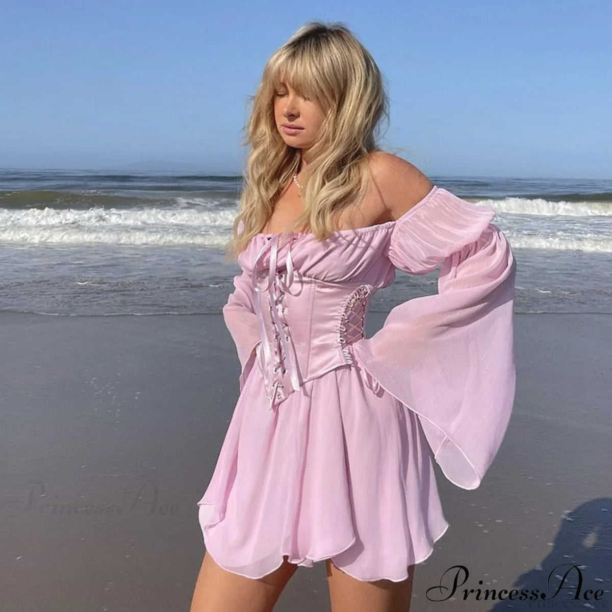 Chiffon Detachable Corset Charming Puff Sleeve Mini Dresses