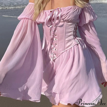 Chiffon Detachable Corset Charming Puff Sleeve Mini Dresses