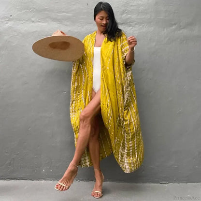 Cotton Rayon Striped Print Cardigan Boho Beach Cover up